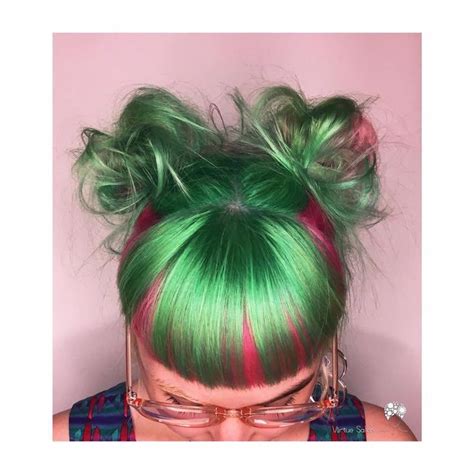 Pink And Green Watermelon Space Buns Vivid Hair Fantasy Color Fantasy