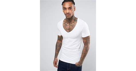 Asos Asos Extreme Muscle Fit T Shirt With Deep V Neck And Stretch In White For Men Lyst Uk