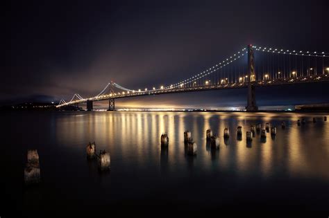Wallpaper San Francisco Night Bridge City Lights River 2048x1365