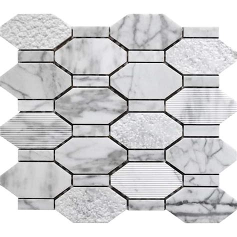 Apollo Tile Gray 11 In X 122 In Hexagon Polished And Etched Marble