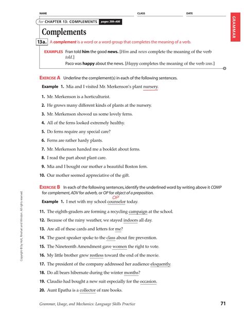 Subject Complement Worksheet With Answers — Db