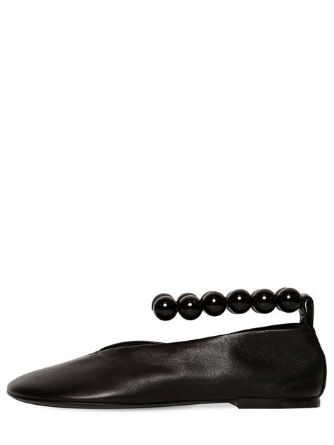 Jil Sander 10mm Bead Ankle Leather Ballerina Flats In Black Lyst