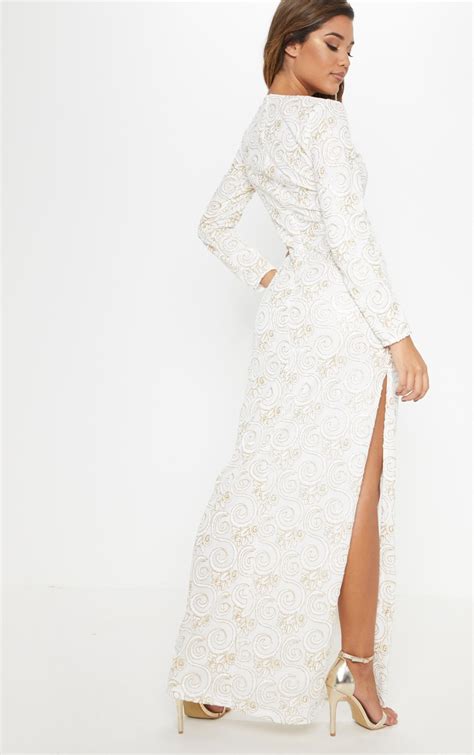 White Glitter Long Sleeve Maxi Dress Prettylittlething Aus