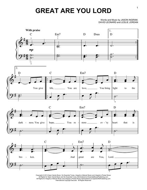 We lift up our hands, you reign we worship you, you reign holy, holy, come on. Great Are You Lord | Sheet Music Direct