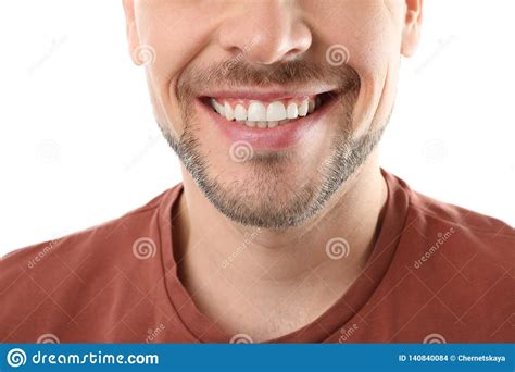 Smiling Man With Perfect Teeth On White Closeup Stock Photo Image Of