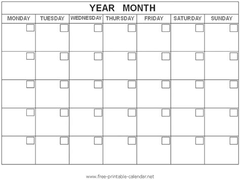 Calendars Editable And Printable Blank Monthly Calendar Template Pdf