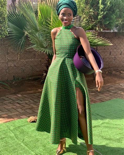 Latest Green Seshoeshoe Patterns For Black Women Shweshwe Dresses