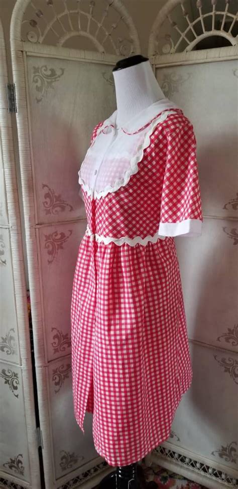 50s 60s Gingham Dress Two Piece Red And White Dress Medium Etsy