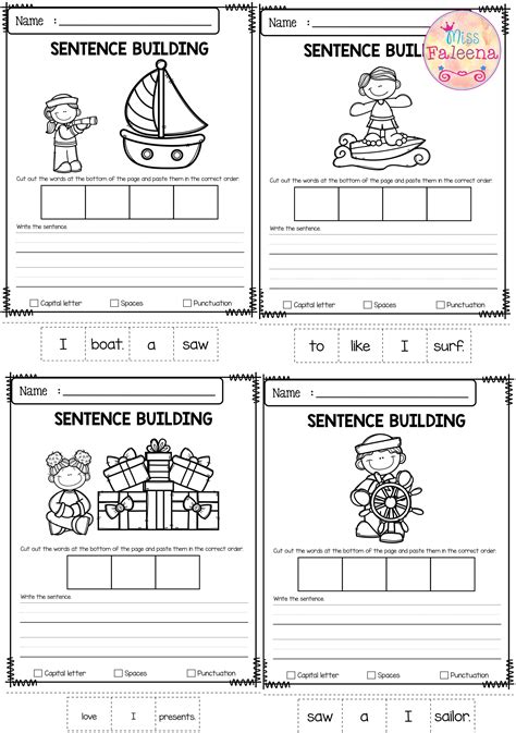 Sentence Building Worksheets For Kindergarten