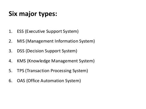 Six Major Types Of Information Systems