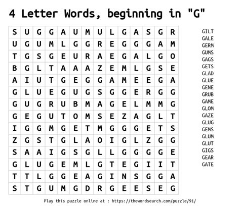 Download Word Search On 4 Letter Words Beginning In G