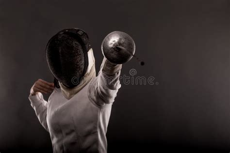 Portrait Of Woman Wearing White Fencing Costume Stock Image Image Of Martial Mask