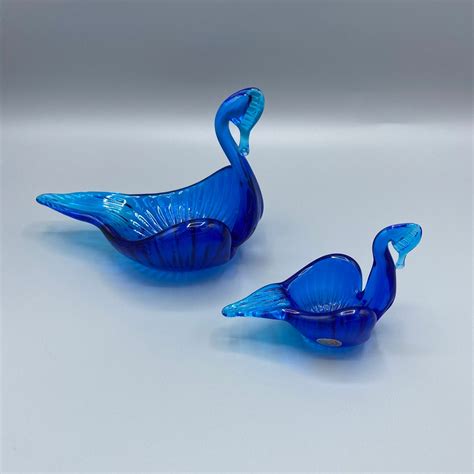 Vintage Blue Art Glass Nesting Swans Set Of 2 Made In Italy Etsy