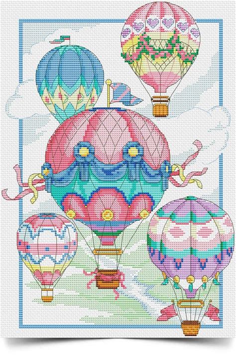 amazing hot air balloons counted cross stitch digital file instant download pdf file etsy