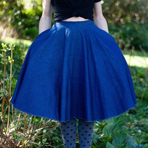 denim circle skirt full midi skirt skirt with pockets etsy