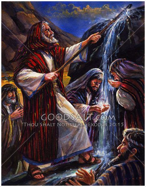 Moses Strikes The Rock Producing Water From It For The Israelites In
