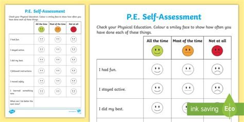 Image Result For Pe Reflection Sheet Self Assessment