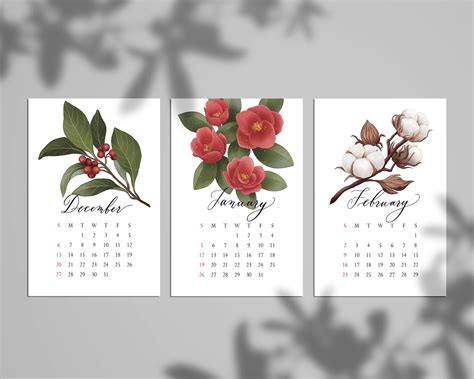 2021 Calendar Flower Calendar Printable Digital Download Etsy