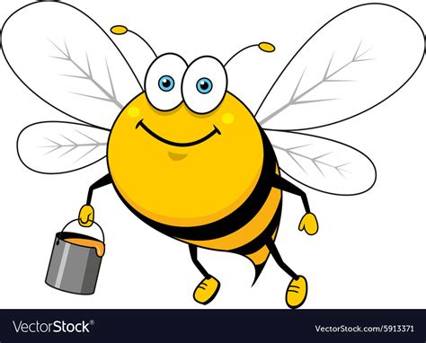 Cartoon Smiling Bee Flying With Honey Bucket Vector Image