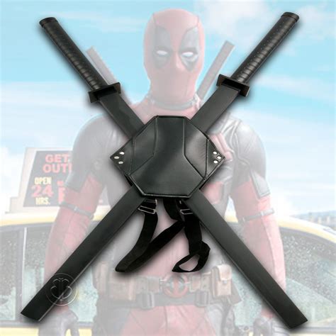 Deadpool Unsharpened Dual Swords With Wood Sayas And X Harness Back Carry