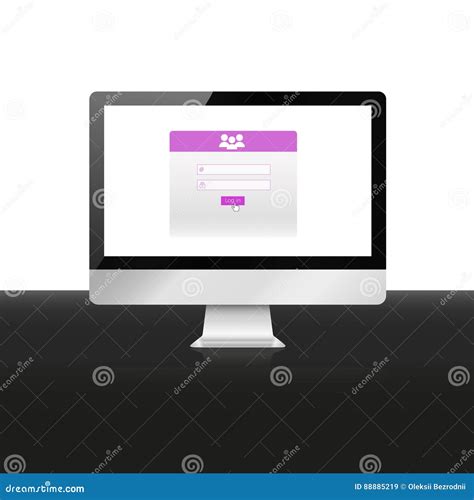 Login Form On Computer Screen Realistic Monitor With Sign In Interface