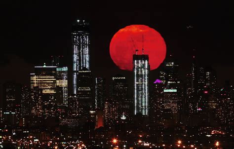 3200x1440 Resolution Red Moon Over City 3200x1440 Resolution Wallpaper