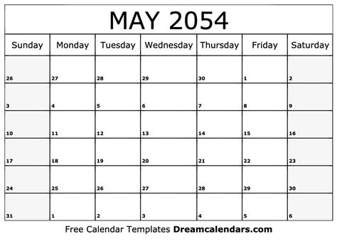 May 2054 Calendar Free Blank Printable With Holidays