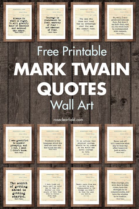 Free Printable Library Card Mark Twain Quotes Wall Art Rose Clearfield