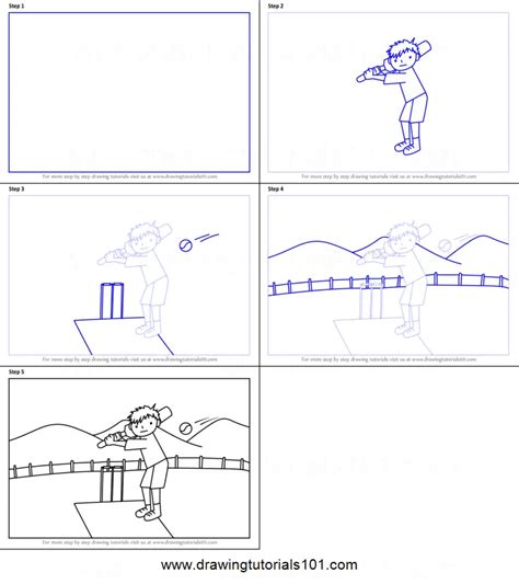 How To Draw A Cricket Player Scene Other Occupations Step By Step