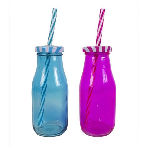 Glassworks Drinking Bottle With Lid And Straw 250ml 2cols