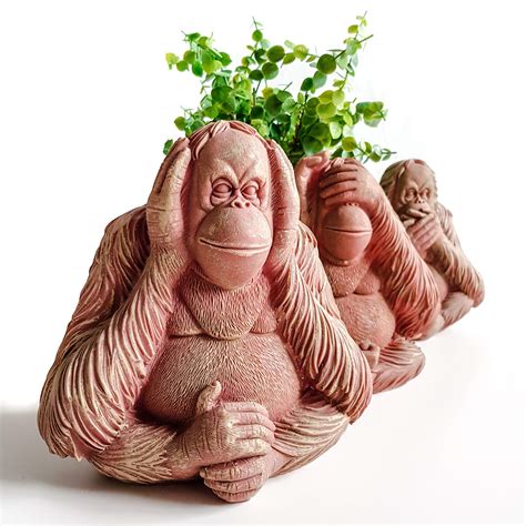 Garden Mile Resin Garden Ornaments Outdoor Wise Monkeys With Stone
