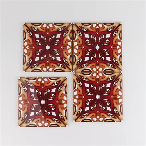 Red Gold Splashback Tiles Art Deco Handmade Tiles 6 Inch Etsy