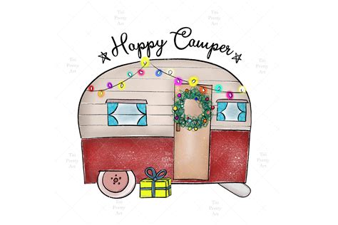 Happy Camper Clipart Sublimation Watercolor Graphic Instant Digital
