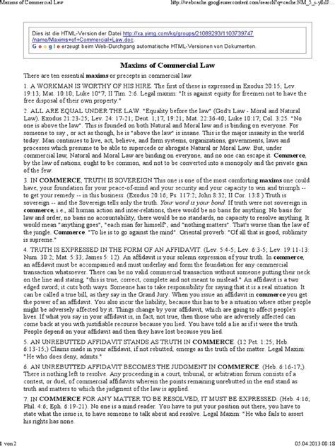 maxims of commercial law pdf affidavit truth
