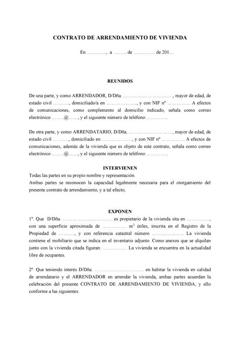Contrato De Arrendamiento De Vivienda Docx G080302 Uvigo Studocu