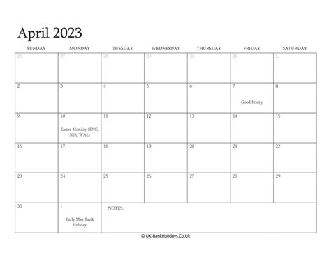 Download April 2023 Editable Uk Calendar With With Holidays