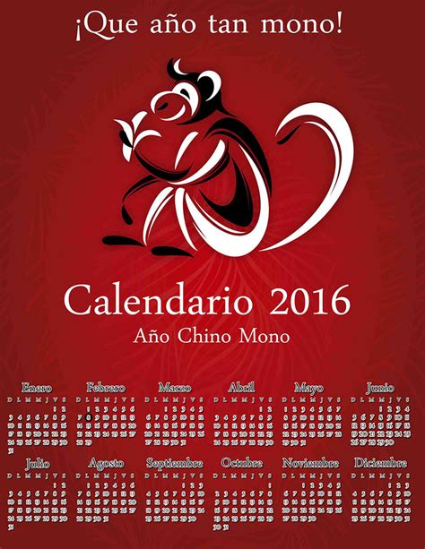 Año Chino Mono Calendario 2016 Calendarios 2018 Para Photoshop