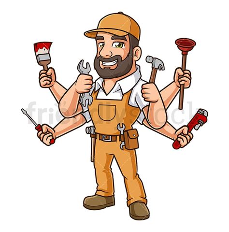 Happy Handyman Cartoon Clipart Vector Friendlystock