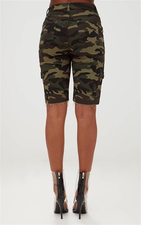 Camouflage Mid Length Denim Shorts Prettylittlething Ca