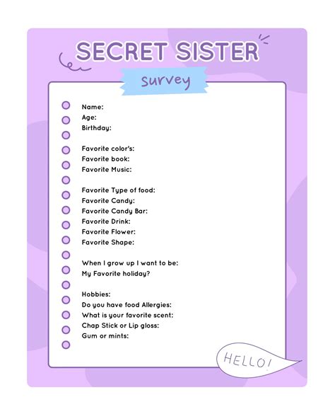 Printable Secret Sister Questionnaire Printable Word Searches