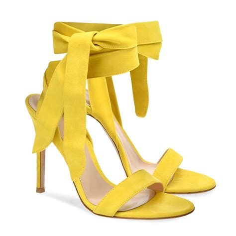Yellow Strappy High Heels For Women Heeled Sandals For Ladies Open Toe