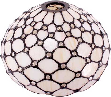 Tiffany Lamp Shade Replacement Only W12h6 Inch White Stained Glass Crystal Pear Bead Lampshade 1