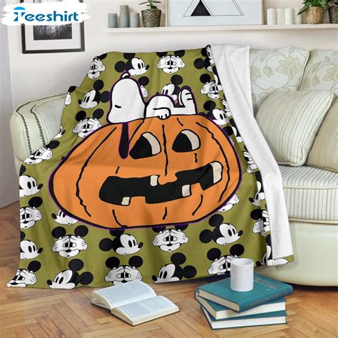 Snoopy Sleeping On Pumpkin Blanket Mickey Face Patterns Halloween