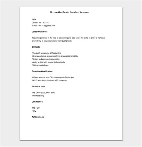 bcom student resume format   resume examples