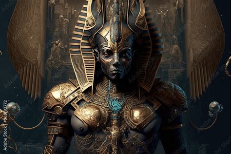 Ai Generated Image Of Egyptian God Amun Ra Ancient Egyptian Deity Ra With Pyramid Ilustração Do