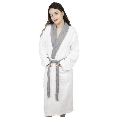Womens Terry Toweling Cotton Bathrobe Dressing Gown Robe White