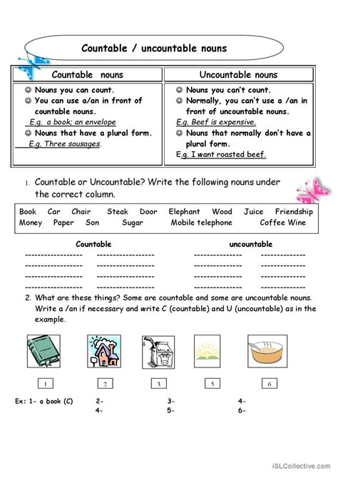 Countable And Uncountable Nouns English Esl Worksheets Pdf Doc