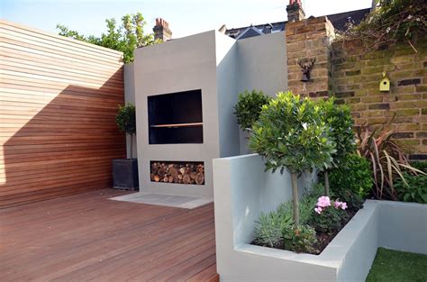 Modern Garden Design Artificial Grass Raised Beds Hardwood Decking