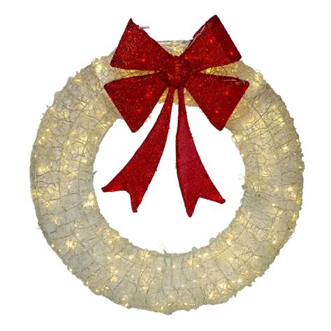 Pre Lit Red Bow Artificial Christmas Wreath 36 Inch Warm White