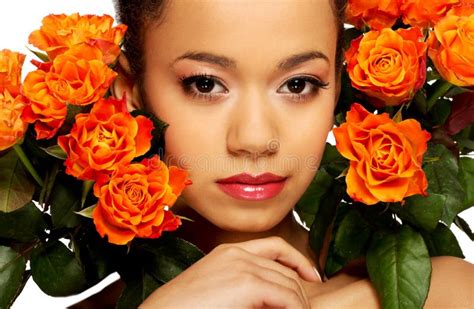 Beauty African Woman With Roses Stock Image Image Of Face Flowers